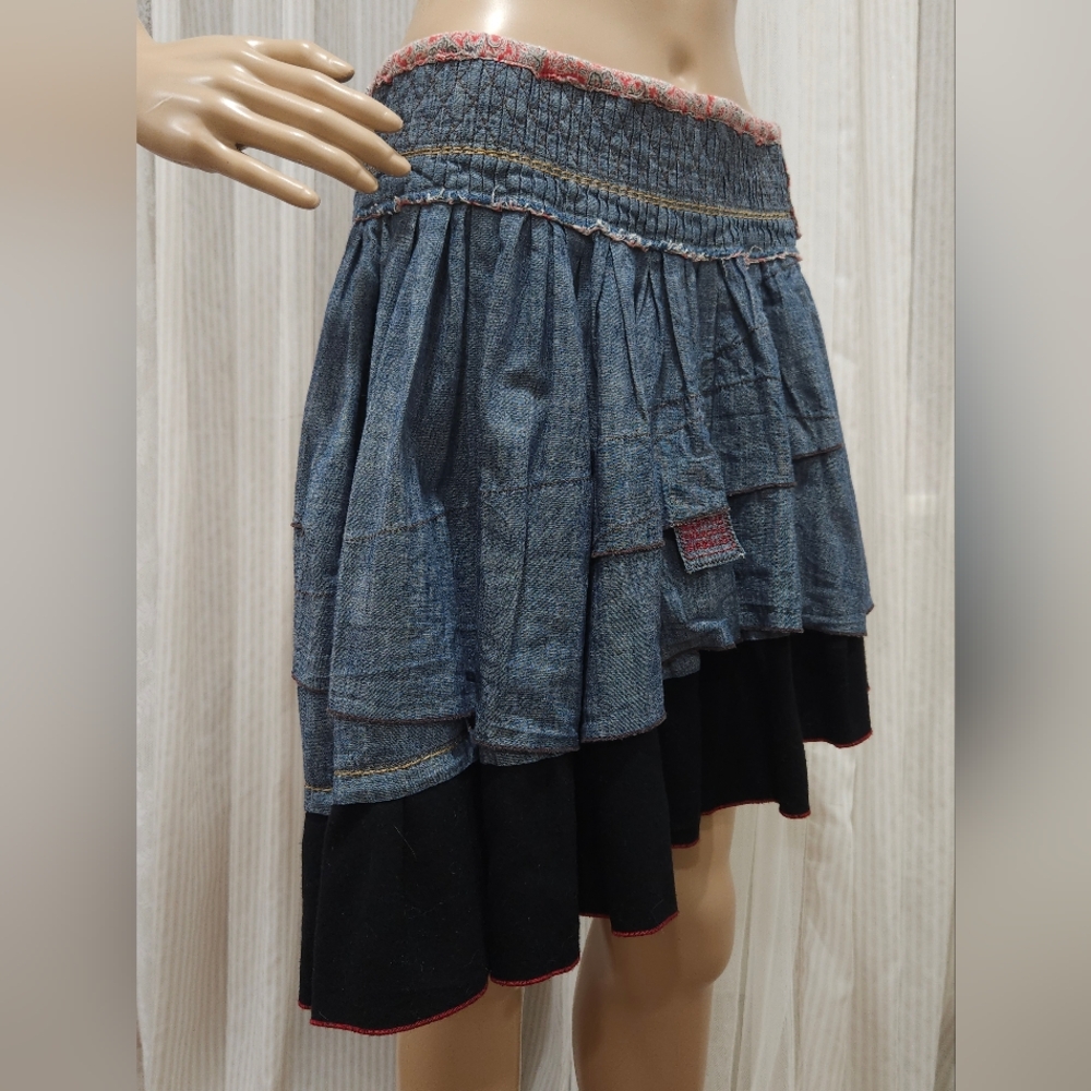 Vintage MARITHÉ & FRANÇOIS GIRBAUD Wool Blend Patchwork Multi-Layered Skirt - Picture 7 of 16